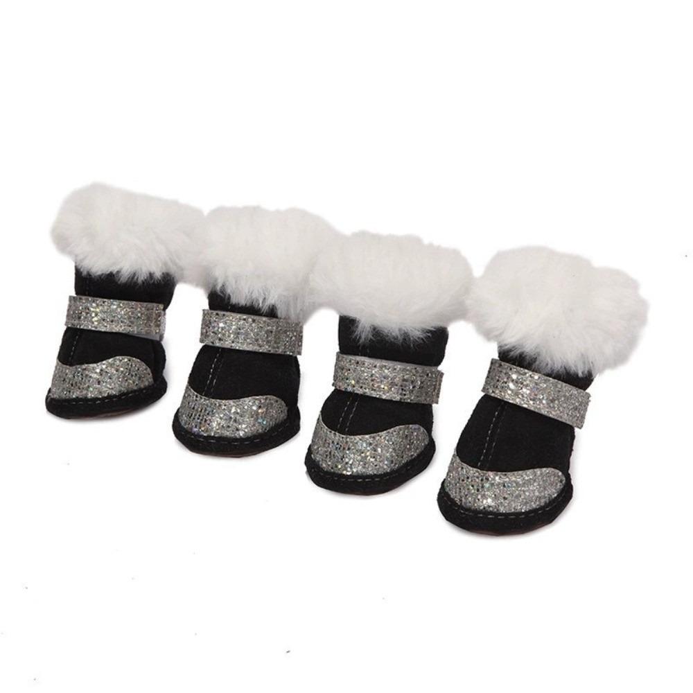 4Pcs Plush Pet Shoes Anti-slip Pet Snow Boots Fashion Winter Dog Shoes Puppy