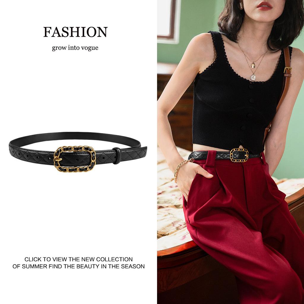 Belt Women's Retro Pin Buckle Belt Decoration with Skirt Black Simple Belt Jeans Belt
