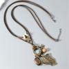 Artisanal Crafted Beaded Leaf Necklace Soft Wax Cord Multi Material Layering Design Versatile Jewelry Gift