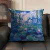 Monet Water Lilies Oil Painting Cushion Cover Linen Organic Fabric DoubleSided Printing Sofa Breathable Home Decor Pillow Case