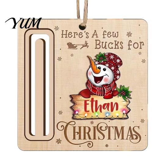 Elk Pattern Xmas Tree Pendants Rustic Santa Reindeer Money Holder Ornament, Wooden Cash Gift Card Creative Ornaments Clip with Slot, Christmas Hanging