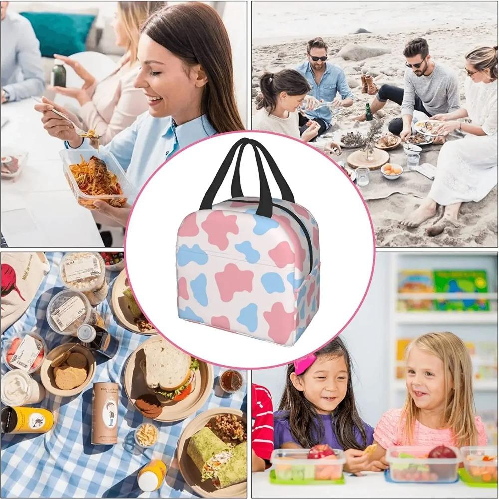Cute Pink and Blue Cow Lunch Box Reusable Lunch Bag for Travel Picnic Shopping Work Food Container for Women Men Adults