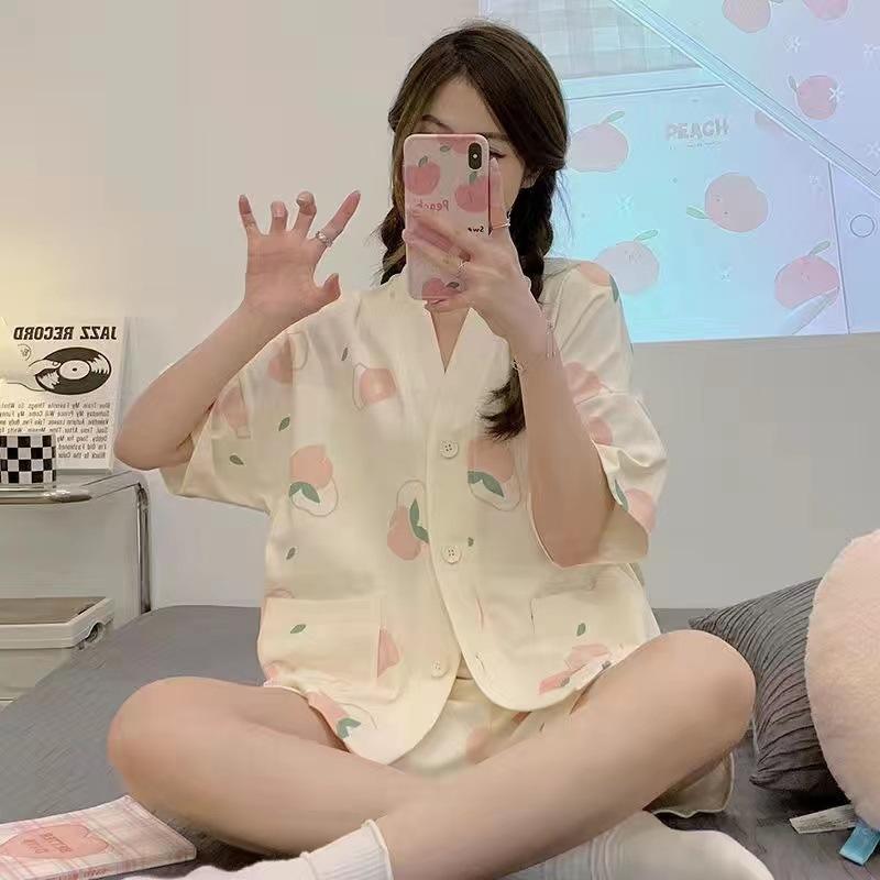 Cardigan Short Sleeve Shorts Pajama Set Girls Summer Kimono Sweet Cute Panda Can Wear Loungewear