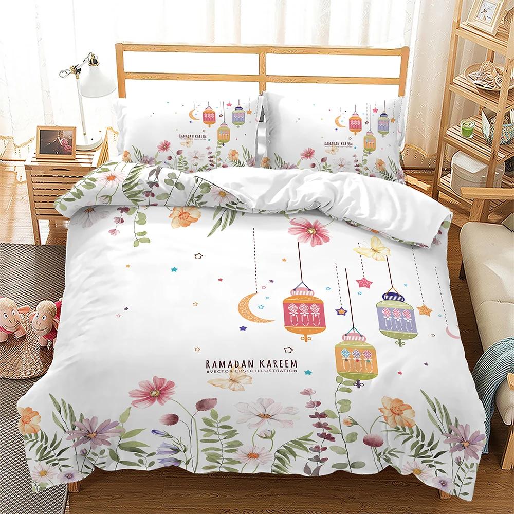 Exotic Stars and Moon Duvet Cover King Queen Religious Themed Quilt Cover Muslim Believer Bedding Set for Ramadan Festival Decor