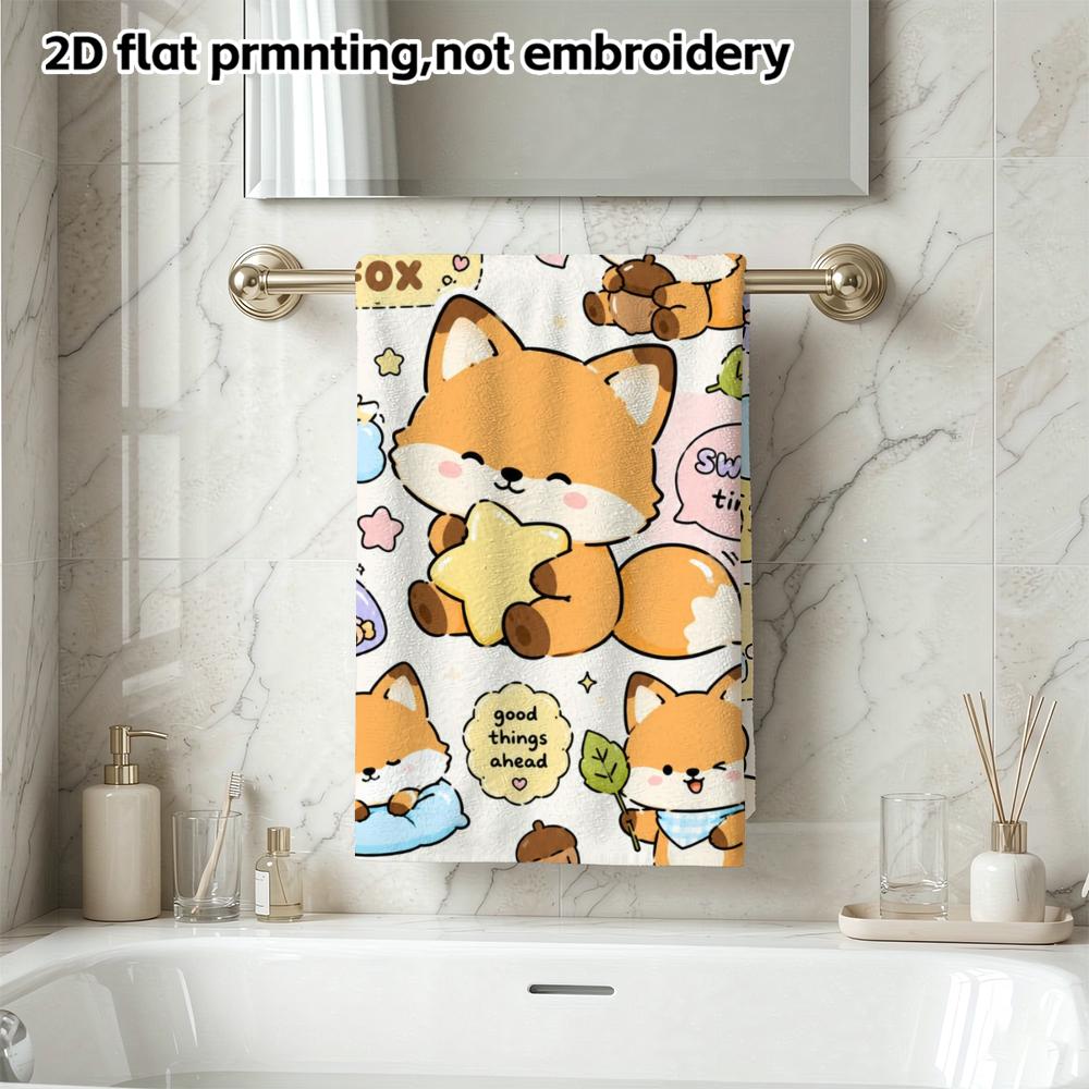 Lucky Fox Bath Towel, Kawaii Fox Sticker Print, Super Absorbent Shower Towel