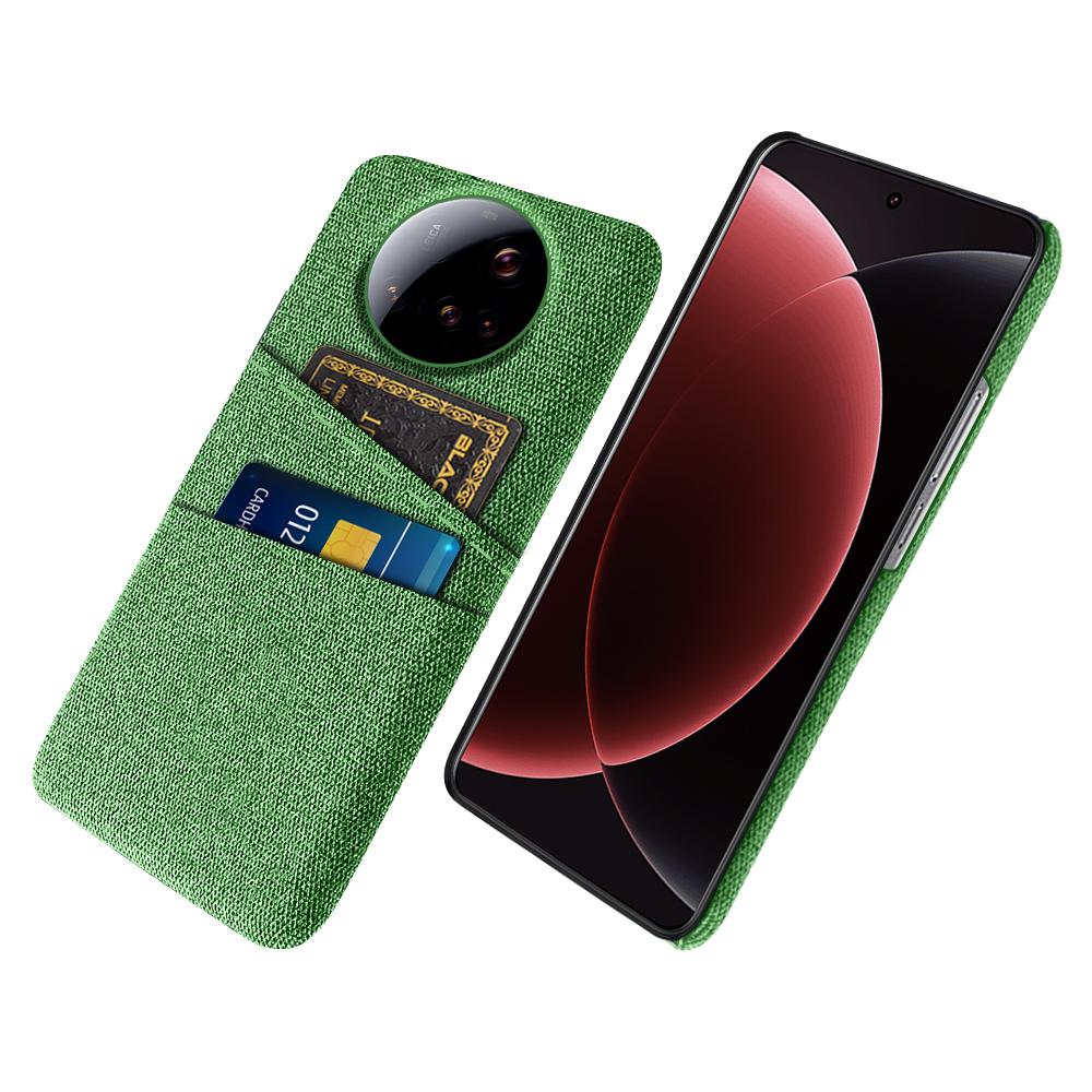 

For Xiaomi 15 Ultra Case Cloth+Hard PC Phone Cover with Dual Card Slots Green