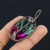 Natural Bi Color Tourmaline Gemstone Copper Wire Wrap Jewely Pendant 2.3" i3Y20