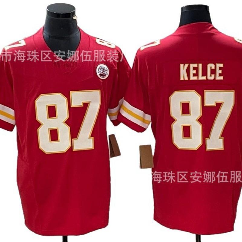 Mens American Football Jersey Kansas City Chiefs Style 87 Kelce 15 Mahomes Fan Wear Cotton Blend Sport Shirt