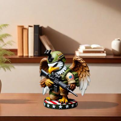 Eagle Soldier Statue Resin Military Eagle Figurine Patriotic Desktop Soldier Ornament for Home Entrance Living Room Decor Independence Day