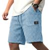 Men Corduroy Shorts Casual Loose Fit Elastic Waistband Drawstring Ribbed Texture Patch Pocket Design Summer Wear