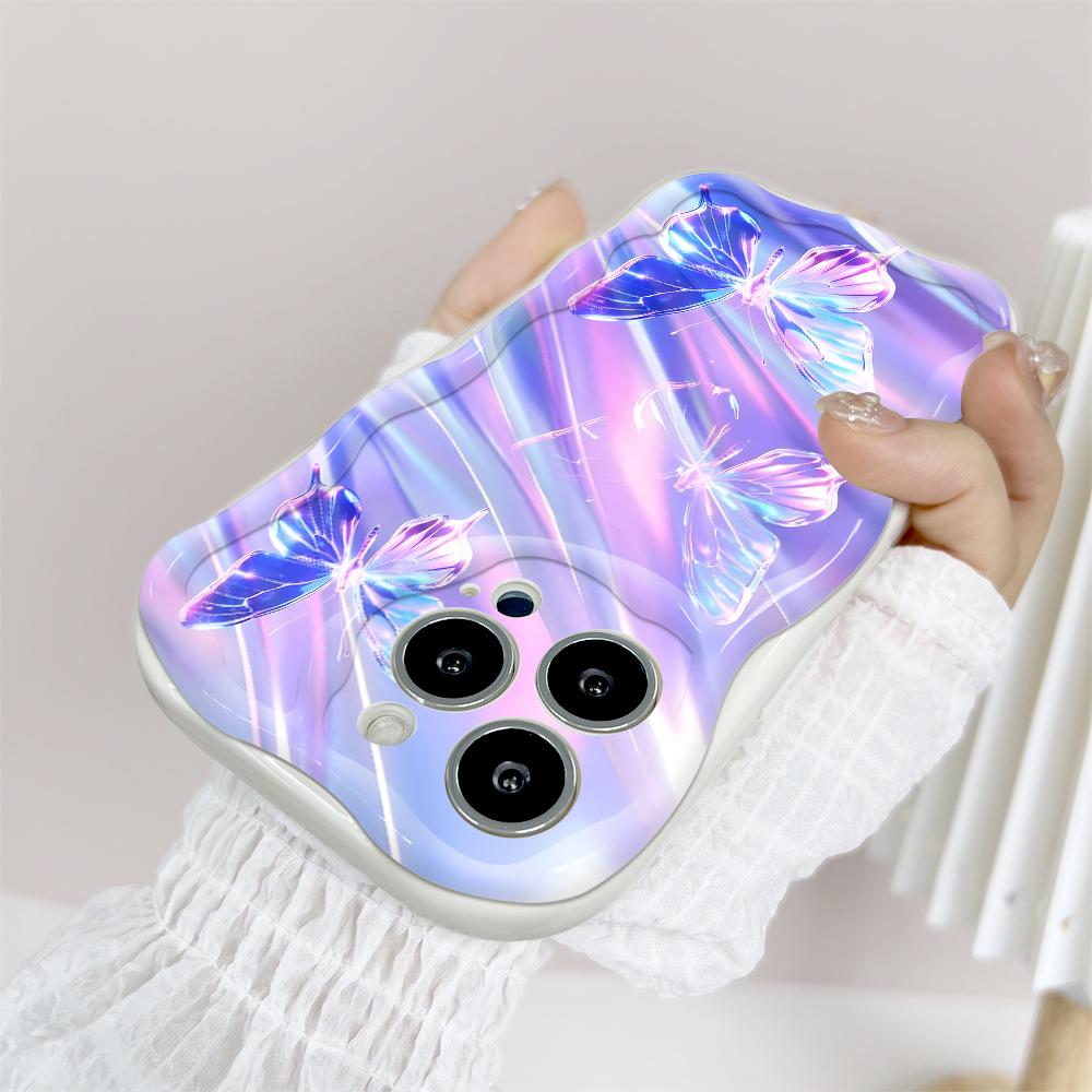 For OPPO A38 A18 A60 A58 A57s A96 Reno12 13 Realme C31 C30 Vivo V30 Y27s Y28 Y36 Y76 Wavy Edge Colorful Butterfly Soft Silicone Phone Case