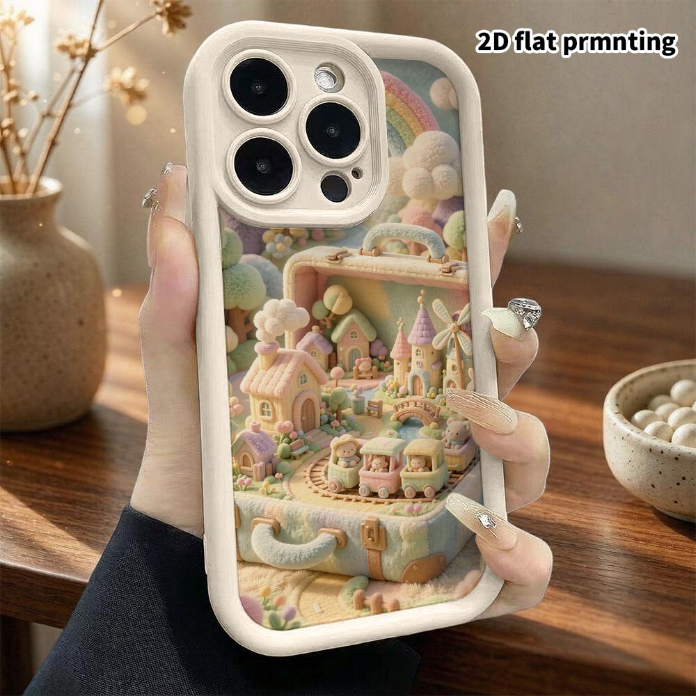 Phone Case: 2D flat design suitable for iPhone 18 17 16 15 14 13 Pro protective case, mini town, perfect Christmas and Halloween holiday gift