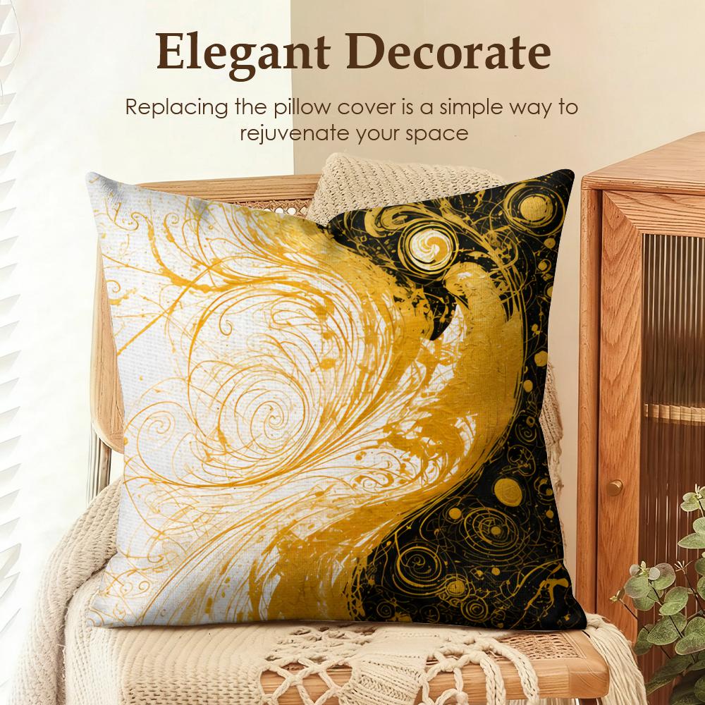 Fashion black and gold lines Cushion Cover Natural Linen Organic Fabric DoubleSided Printing Sofa Home Decor Gift Pillow Case