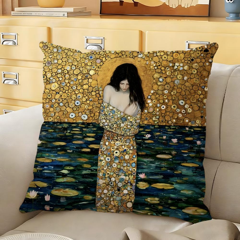 GGustav KKlimt Oil PPainting Cushion Cover Soft Durable Reversible Pillow Cover Home Car MultiScene Daily Comfort Pillowcase