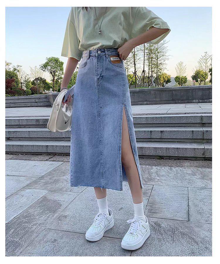 

Жіноча джинсова спідниця А-силуету з високою посадкою в стилі ретро - Весна та Осінь 2022 L світло-синій колір