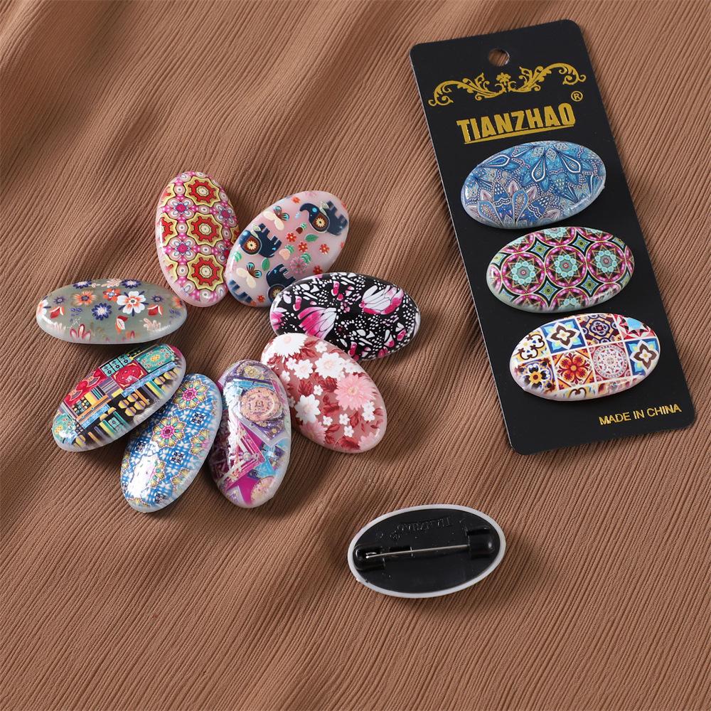3 Pcs/Set Printed Oval Safety Pins Hijab Clips Headscarf Shawl Scarf Lady Muslim Fixed Pins Silk Scarf Buckle Random Color