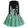 Women's Fashion V-Neck Relaxed-Fit Christmas Print Long-Sleeved Dress