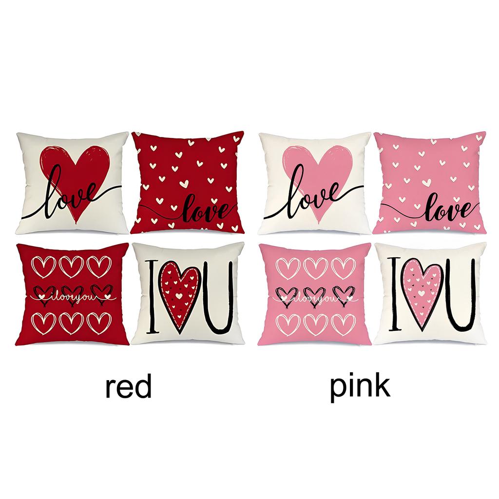 4Pcs Pillowcases Linen Heart Shaped Letter Printed Valentine Day Decoration Living Room Sofa Bedroom Pillow Covers