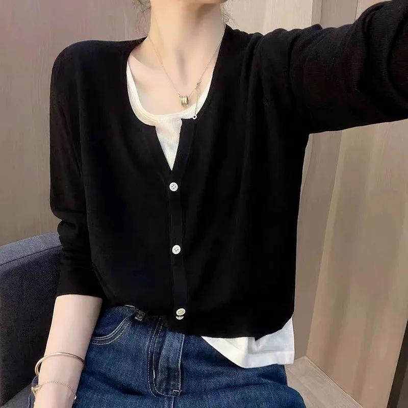 

Новый вязаный свитер весна и осень женский кардиган куртка тонкий свободный мягкий клеевой поддельный комплект из двух предметов для женщин 3XL