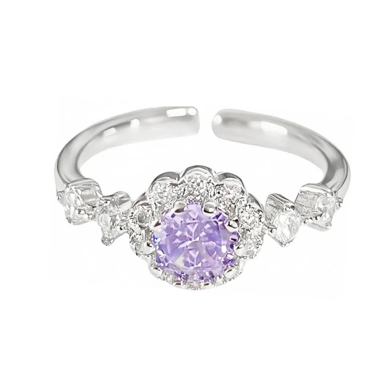 Niche Colored Treasure, Sweet And Cool Purple Diamond, Daisy Flower, Butterfly Opening Ring, Female Light Luxury And Cold Wind Stacking, Wearing Wind