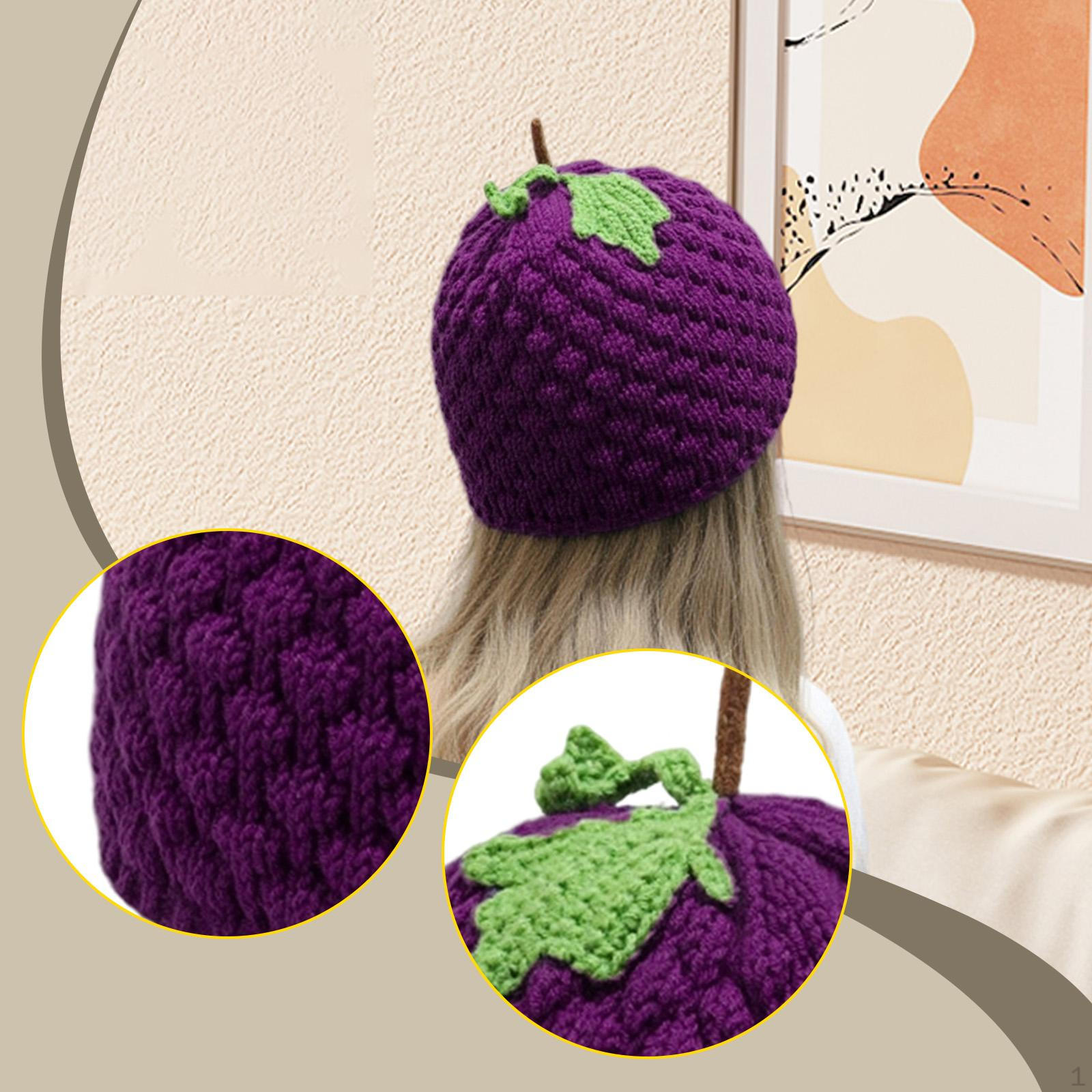 

Шапка Y2K для женщин, повседневная, мягкая, ручной работы, эстетичная, модный головной убор, вязаная крючком шапка Purple Grape Hat