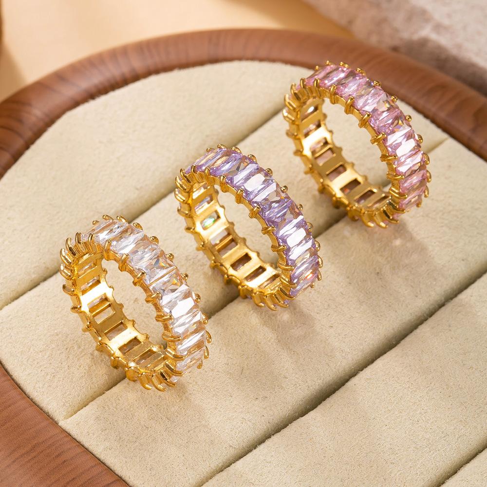 Titanium Steel Jewelry Korean Version Light Luxury 18k Gold Plated Index Finger Ring Square Color Diamond Stainless Steel Ring Factory