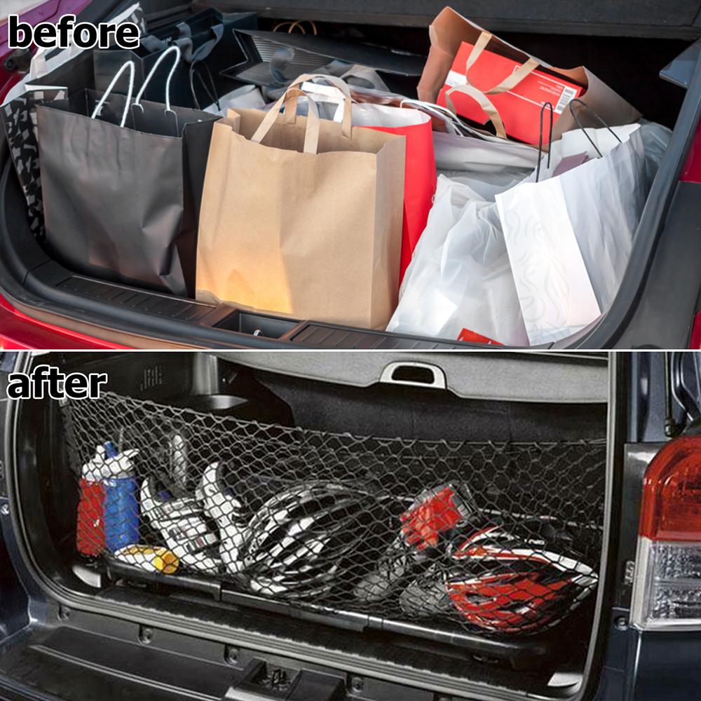Car Trunk Cargo Net with 4 Hooks Adjustable Car Net Elastic Trunk Cargo Organizer Nylon Net Universal Car Accessory 60x110cm