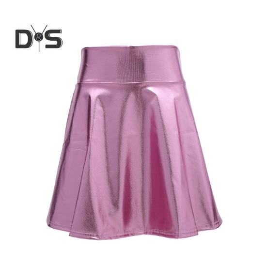 

Женская клубная юбка с глянцевой поверхностью из искусственной кожи, А-силуэт, свободный подол, эластичная резинка на талии, высокая талия, плиссированная мягкая коктейльная мини-юбка для вечеринок L розовый