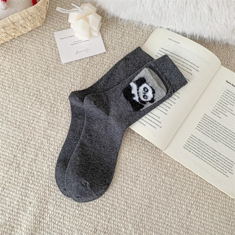 Cartoon Pocket Socks for Girls, Cute Little Cats and Dogs, Trendy Mid-calf Socks, Personalized Animal Flocked Pile Socks