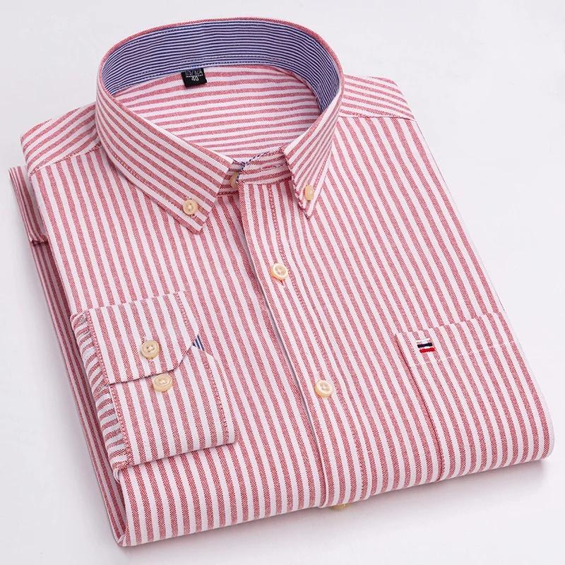 Men Social Shirts Long Sleeve 100% Pure Cotton Oxford Soft Buttoned Plaid Formal Male Clothes Oversized Shirt Plus Size 6XL 7XL