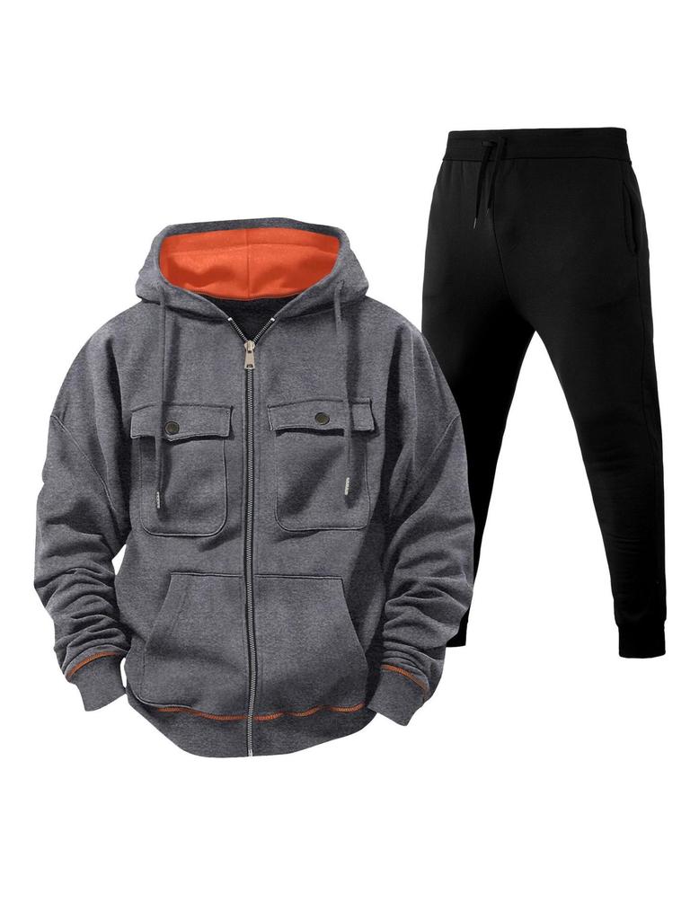 Herren Kapuzenpullover mit Reißverschluss und Doppeltaschen, lässiges Sport-Pullover-Set - Versand am selben Tag möglich