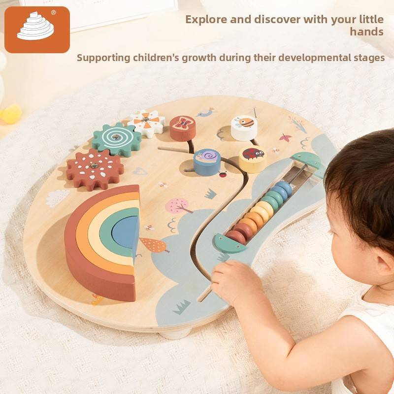 Rainbow Busy Board Montessori Wooden Toy For Infant Hand Eye Coordination Development