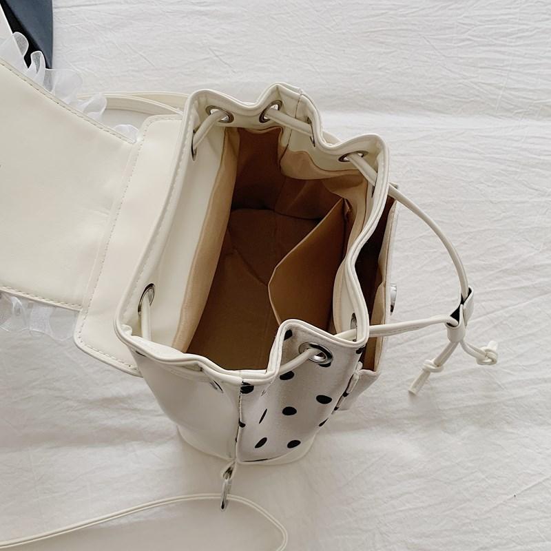 Fashion Sweet Girls Polka Dot Backpack Cute Bowknot Small Shoulder Rucksack Handbag Ruffled Lace Trim Crossbody Purse for Women