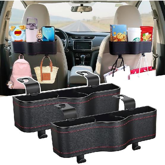 Backseat Car Organizer With Cup Holder - Multifunctional Back Seat Car Organizer With Two Seat Hooks, Fits Most Cars, Can Hold Snacks, Canned Drinks