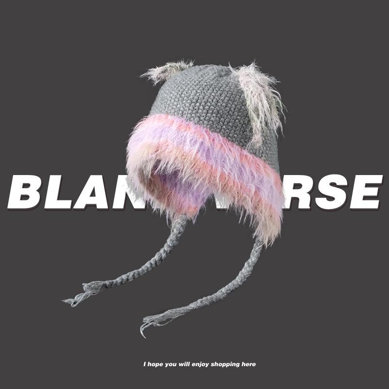 

Autumn and winter new sweet and cute fringed wool hat warm versatile knitted hat niche women s plush hat