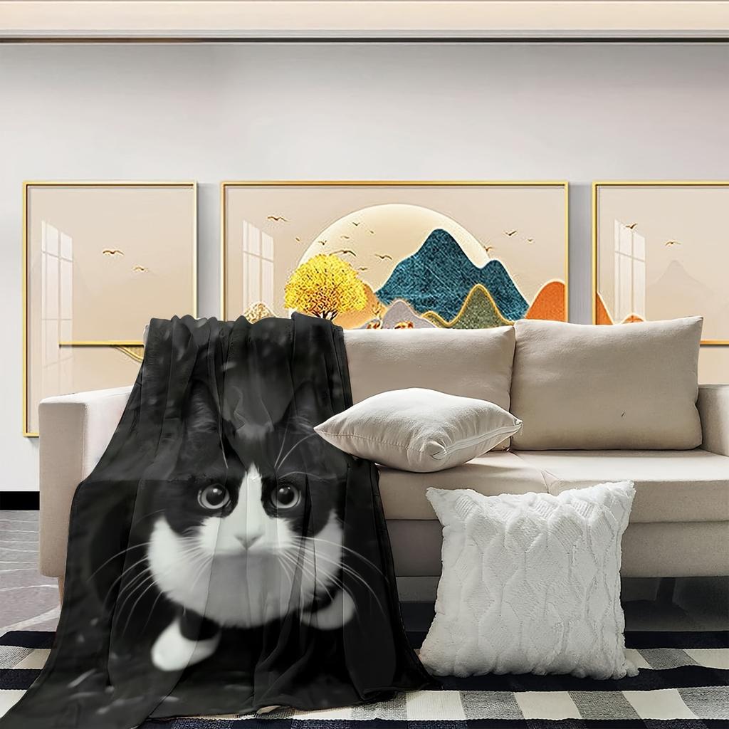1pc Cat Lovers Black White Cat Blanket - Super Soft for Couch, Bed, Office - Cozy Warm Gift for Christmas, Thanksgiving