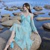 French gentle V-neck ruffle leaf edge dress for women's summer super fairy temperament high-end seaside vacation big swing dress