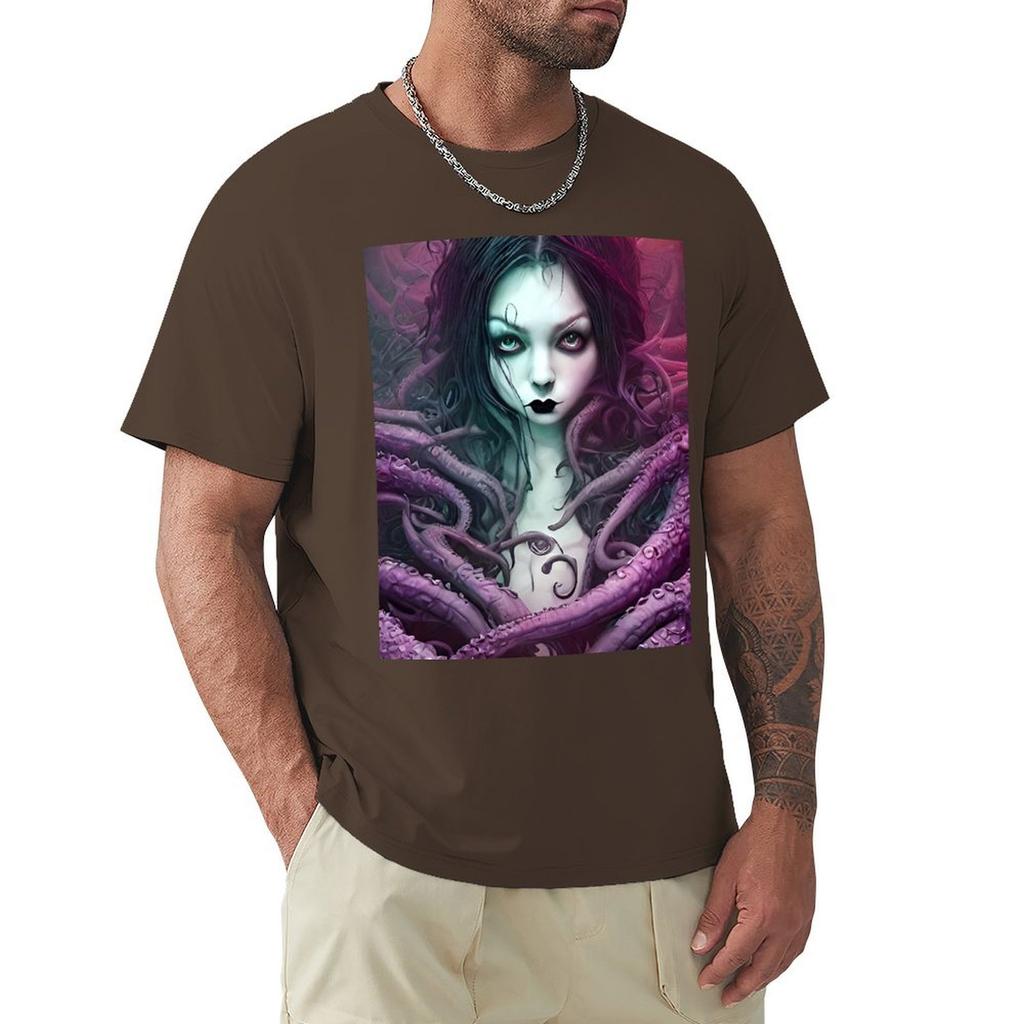 A Beautiful Gothic Girl With Purple Tentacles Wrapped Around Her In A Cthulhu Loving Embrace T-Shirt