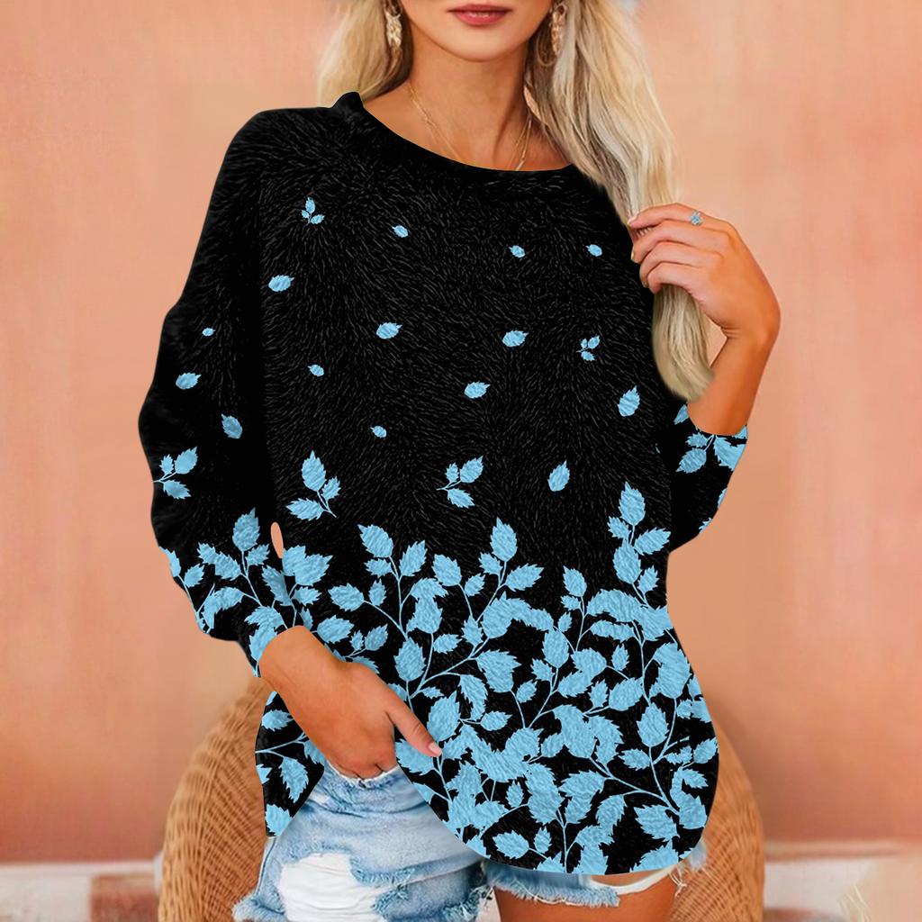 Women's T Shirt Flannel Print Tunic Long Sleeve Party  Round Neck  Tops