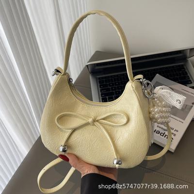 Women's Bag Single Shoulder Cute Fashion Niche Design Portable Bow Dumpling Bag Women's New 2025 Crossbody Crescent Bag