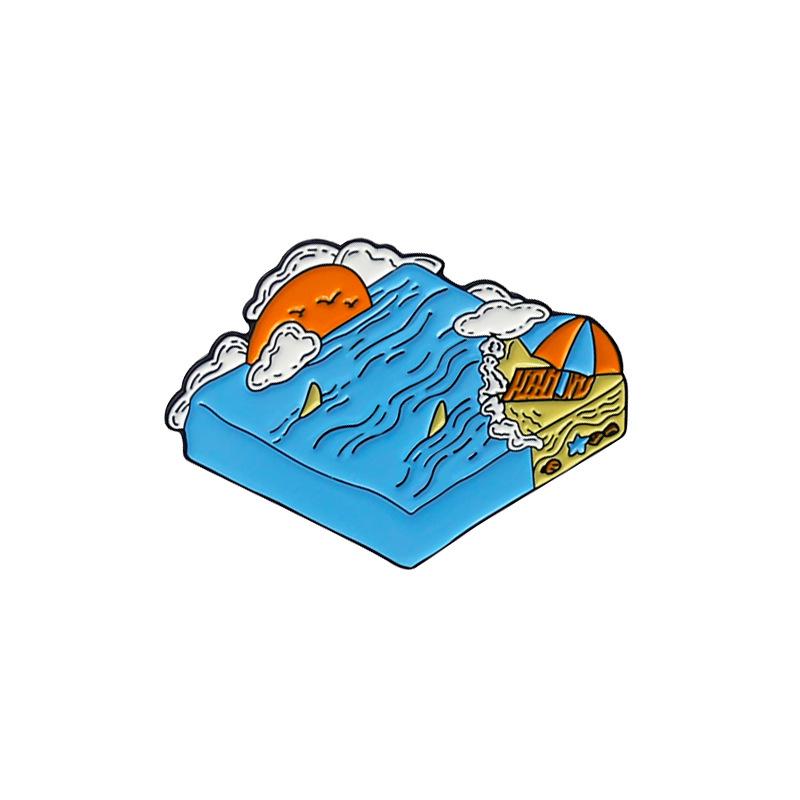 Polar Bears & Penguins Brooch: Waves Crash on Beach