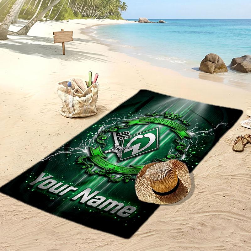 Werder Bremen FC Personalized Printed Beach Towel Soccer Logo Support Custom Name Text Absorbent Towel For Sport Travel Special Gift