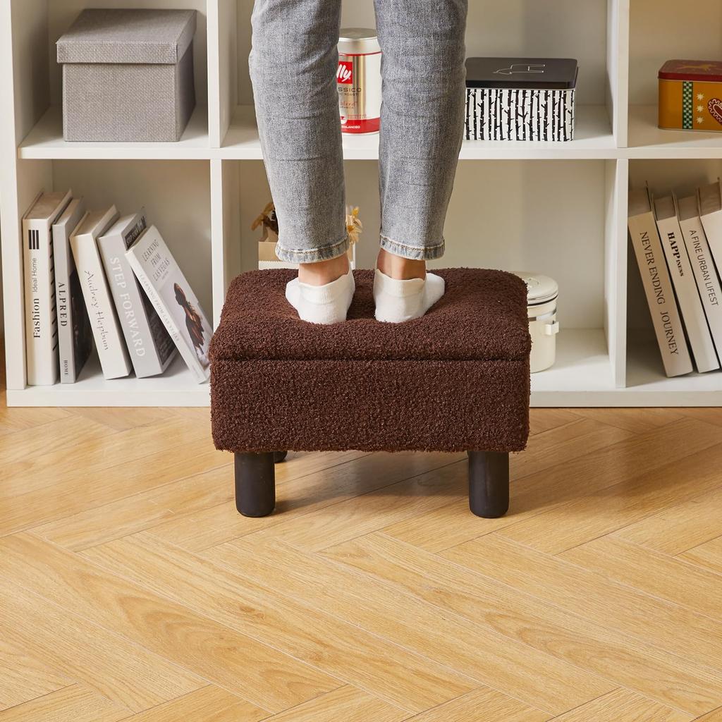 Aibiju Puf de Almacenamiento con Madera Maciza Hecho de Teddy Bisagras de Seguridad Adecuado para Sala de Estar y Patas de Silla/Escritorio Teddy, Terciopelo, Reposapiés de Alto Rebote,
