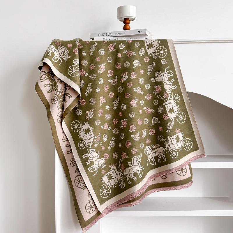 Elegant Damask Design Scarf Imitation Cashmere Soft Warm Versatile Shawl Coldproof Windproof Blanket Scarf For Autumn Winter