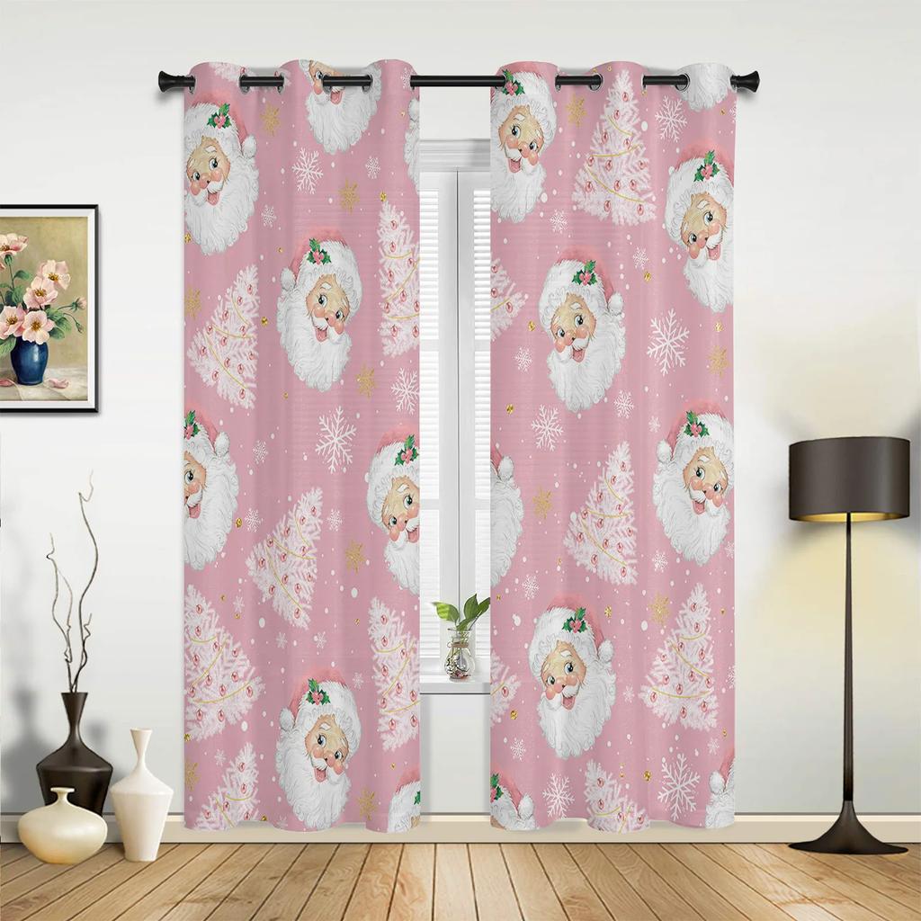 Jul Snømann Snøscene Rosa Hus Vindusgardiner Dekor For Hjem Soverom Kjøkken Stue Ornament Julegaver Navidad