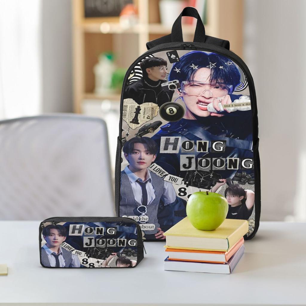 Zestaw 3 plecaków Ateez Kpop Music Band dla chłopca i dziewczynki, piórniki, zestawy plecaków z pudełkiem na lunch dla uczniów, plecaki