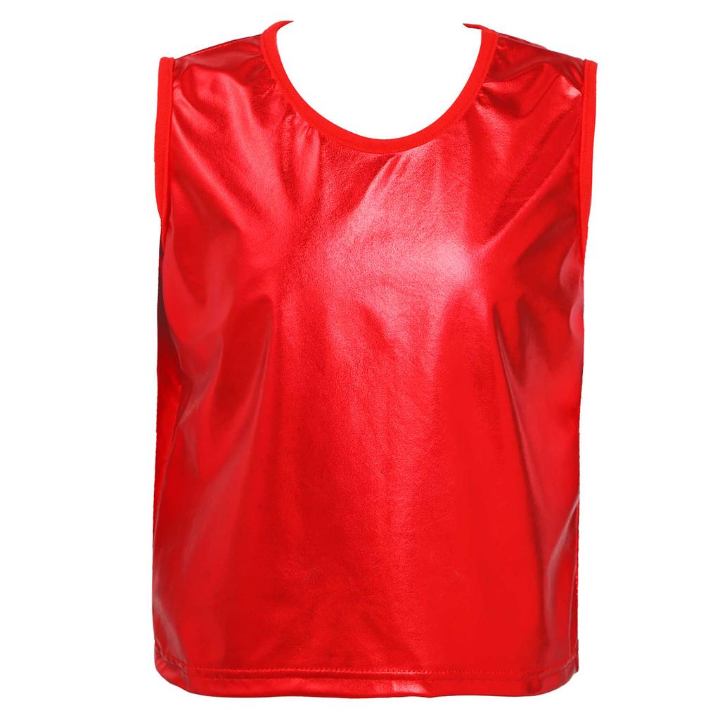 Unisex Kids Dance Vest Sleeveless Round Neck Design Metallic Bronzing Cloth Solid Color Top