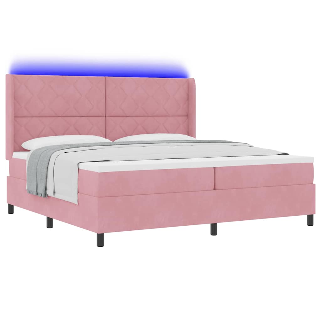 Boxspring Bed with LED Light Strips Pink 200 X 200 Cm Velvet