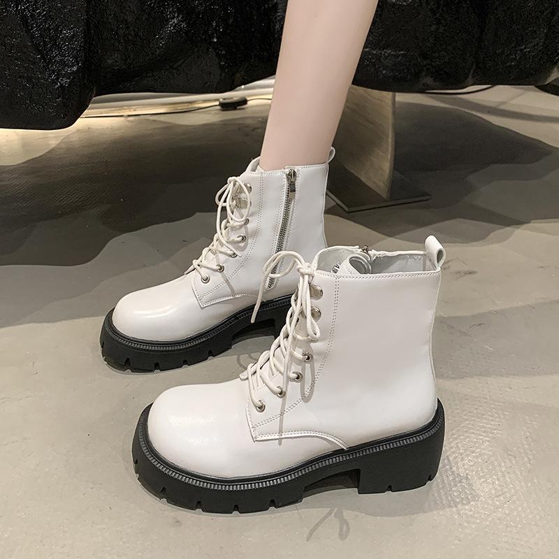 

Coarse Heel Martin Boots Women s Spring and Autumn Black High Heel Boots Front Lace-Up Small Short Boots 40 белый