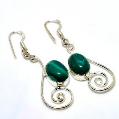 Malakitt Edelstein 925 Sølvbelagt Håndlaget Smykke Øredobb 2.08"